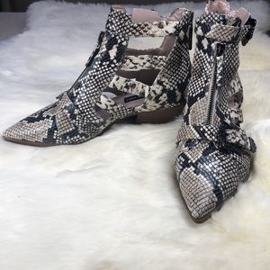 Nine West Carrillo Snake Print Leather Cut Out Pointy Toe Booties